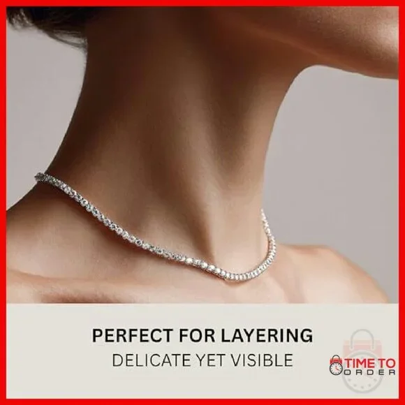 14K Gold Plated Tennis Necklace 3mm CZ Adjustable 15-18